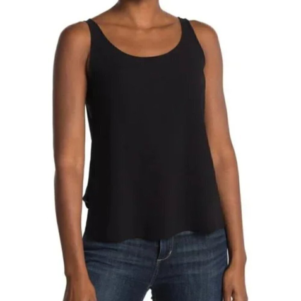 Eileen Fisher Tank 100% Silk Black Scoop Neck Side Slit Easy Fit Women's Size L